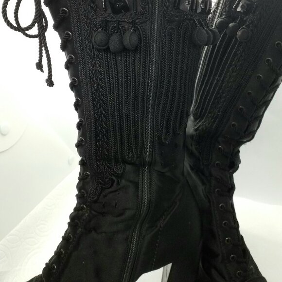 PRADA Satin Boots Size 40 Beaded Embroidered Square-Toed Lace-Up - Picture 3 of 9